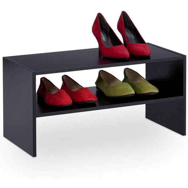 relaxdays Schuhregal Schwarzes Schuhregal mit 2 Ablageflächen, 1-tlg.