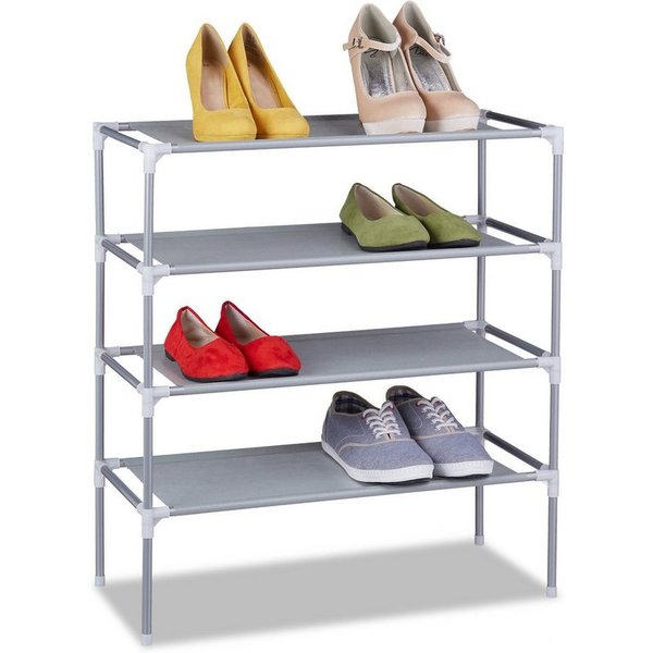 relaxdays Schuhregal Stecksystem 4 Ebenen, 4-tlg., grau