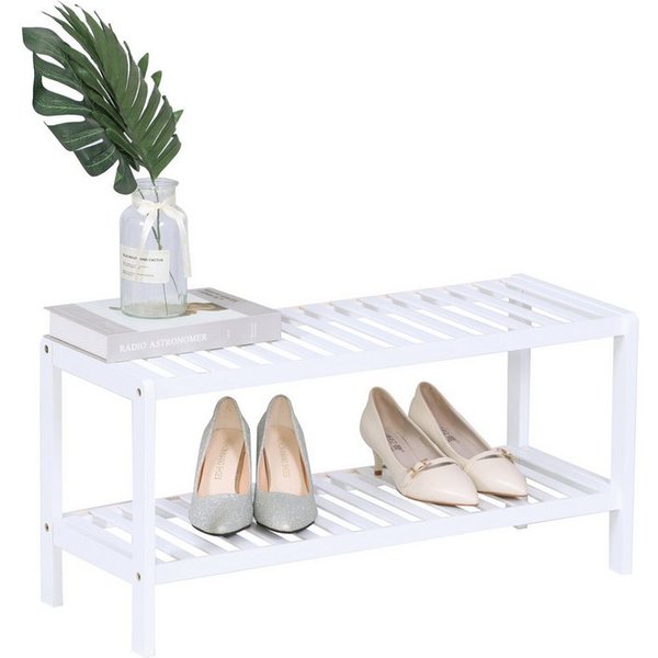 relaxdays Schuhregal Weißes Schuhregal aus Bambus, 1-tlg., 2