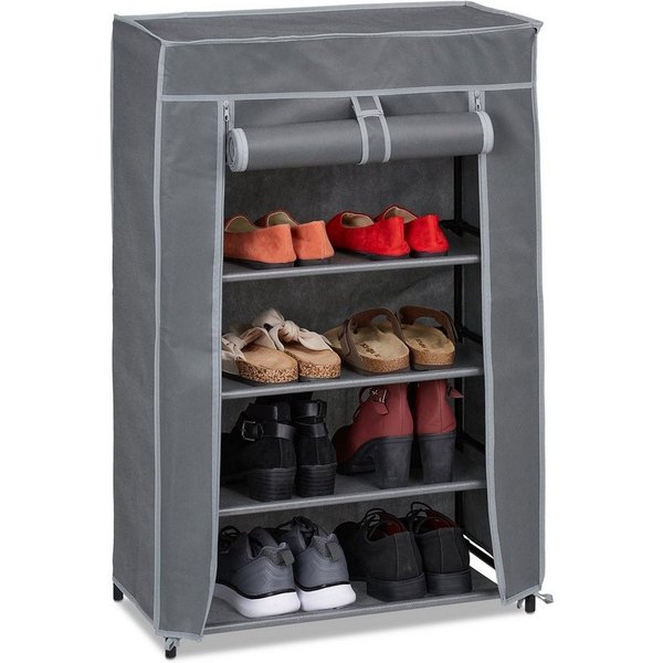 relaxdays Schuhschrank Stoff 5 Fächer (3-St) Anthrazit