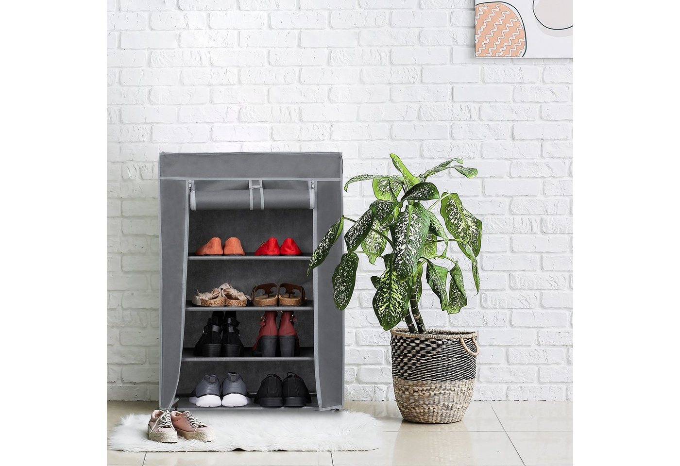 relaxdays Schuhschrank Stoff 5 Fächer (3-St) Anthrazit – Bild 2 von 5