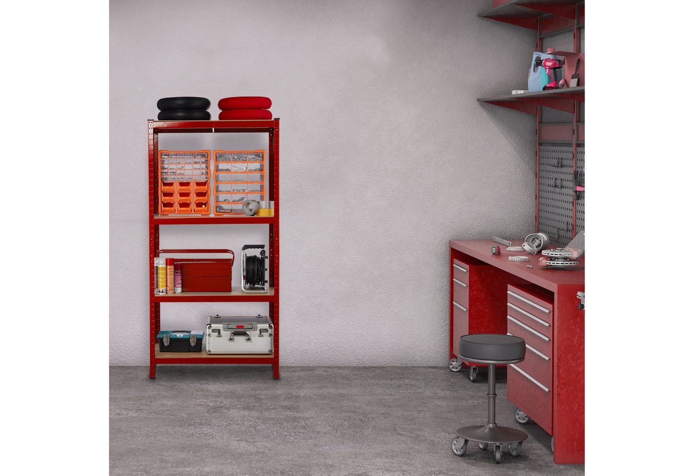relaxdays Schwerlastregal 150 cm rot, 1-tlg. – Bild 2 von 5