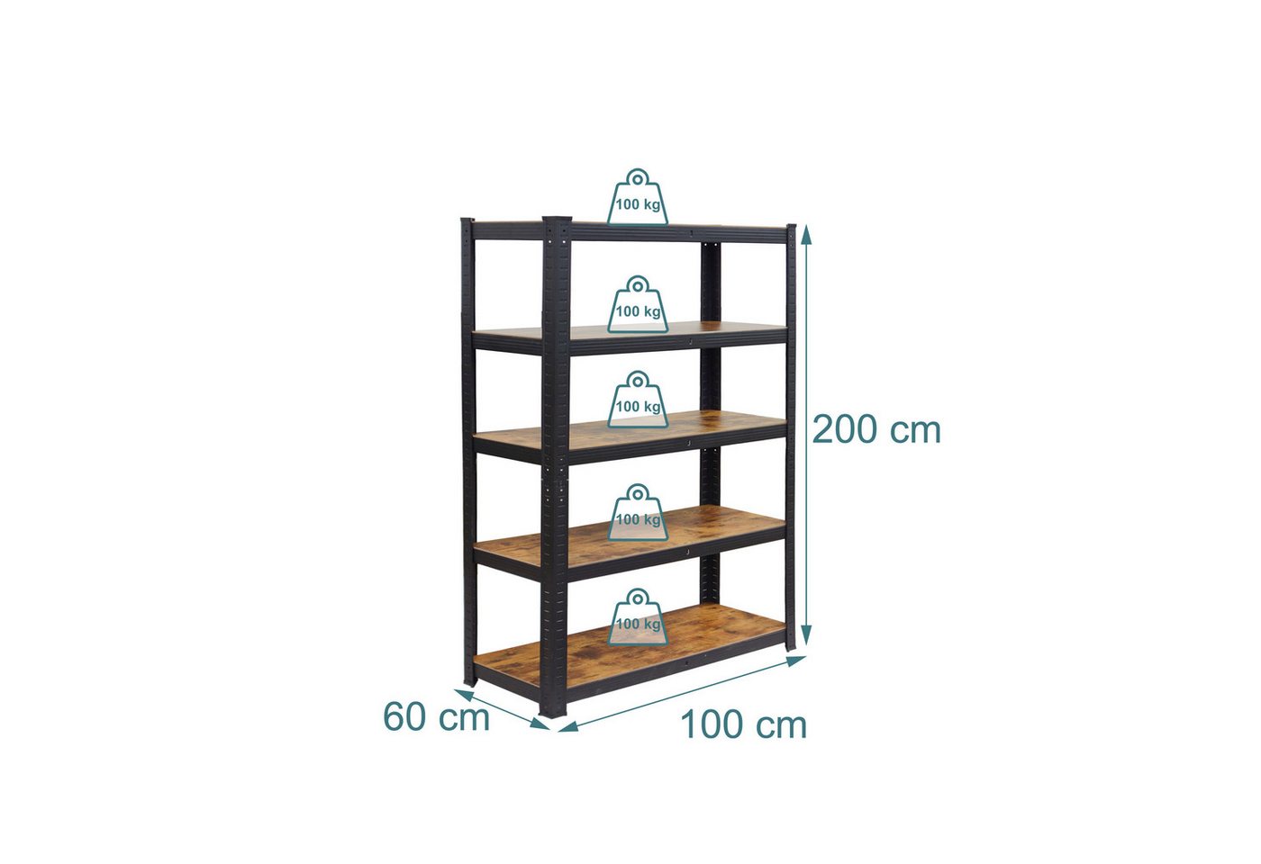 relaxdays Schwerlastregal Industrial 500 kg, 60 x 100 x 200 cm – Bild 4 von 5