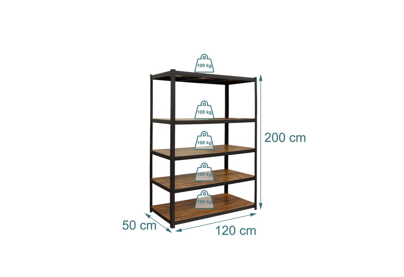 relaxdays Schwerlastregal Industrial 500 kg, 1-tlg., 50 x 120 x 200 cm – Bild 4 von 5