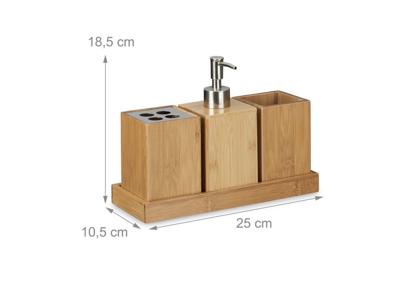 relaxdays Seifenspender Bad-Accessoires-Set Bambus, (4-tlg) – Bild 4 von 5
