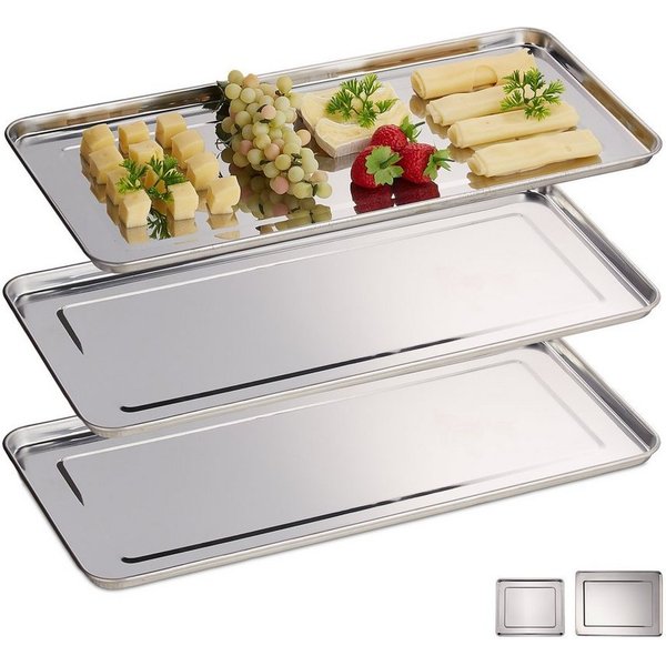 relaxdays Servierplatte 3er Set, Edelstahl, (3-tlg), L