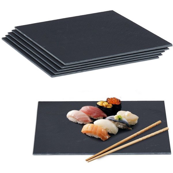 relaxdays Servierplatte 6er Set Schieferplatte 40 x 30 cm, Schiefer, (6-tlg)
