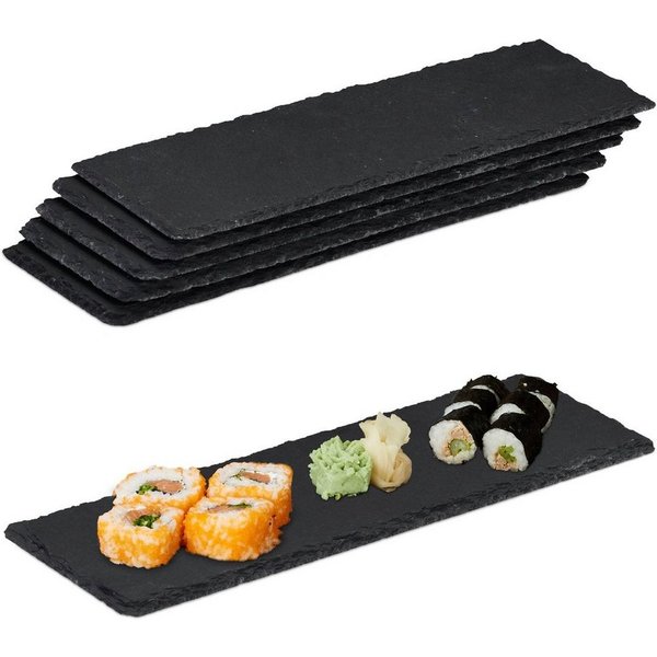 relaxdays Servierplatte Schieferplatte 30x10 cm 6er Set, Schiefer, (6-tlg)