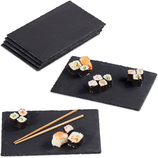 relaxdays Servierplatte Schieferplatte 30x20 cm 6er Set, Schiefer, (6-tlg)
