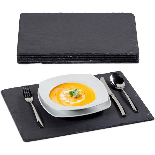 relaxdays Servierplatte Schieferplatte 30x40 cm 6er Set, Schiefer, (6-tlg)