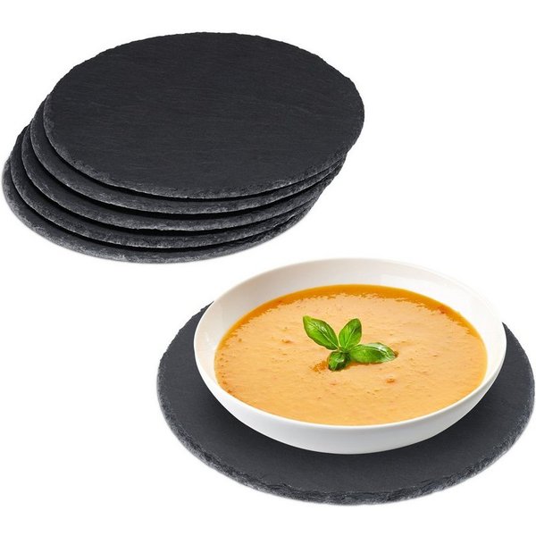relaxdays Servierplatte Schieferplatte 6er Set rund, Schiefer, (6-tlg)