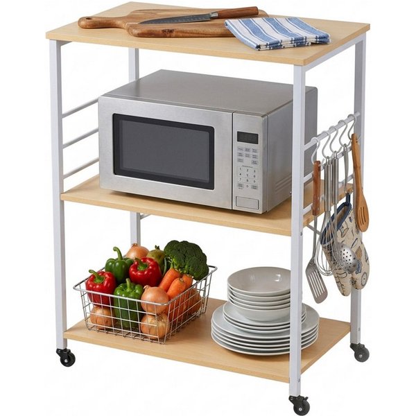 relaxdays Servierwagen Küchenrollwagen 3 Ebenen, (7 St), natur, 60 cm