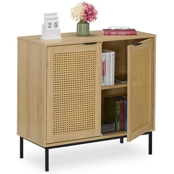 relaxdays Sideboard mit 2 Rattan-Türen (1 St)