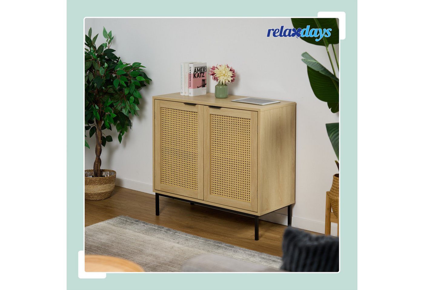relaxdays Sideboard mit 2 Rattan-Türen (1 St) – Bild 2 von 5