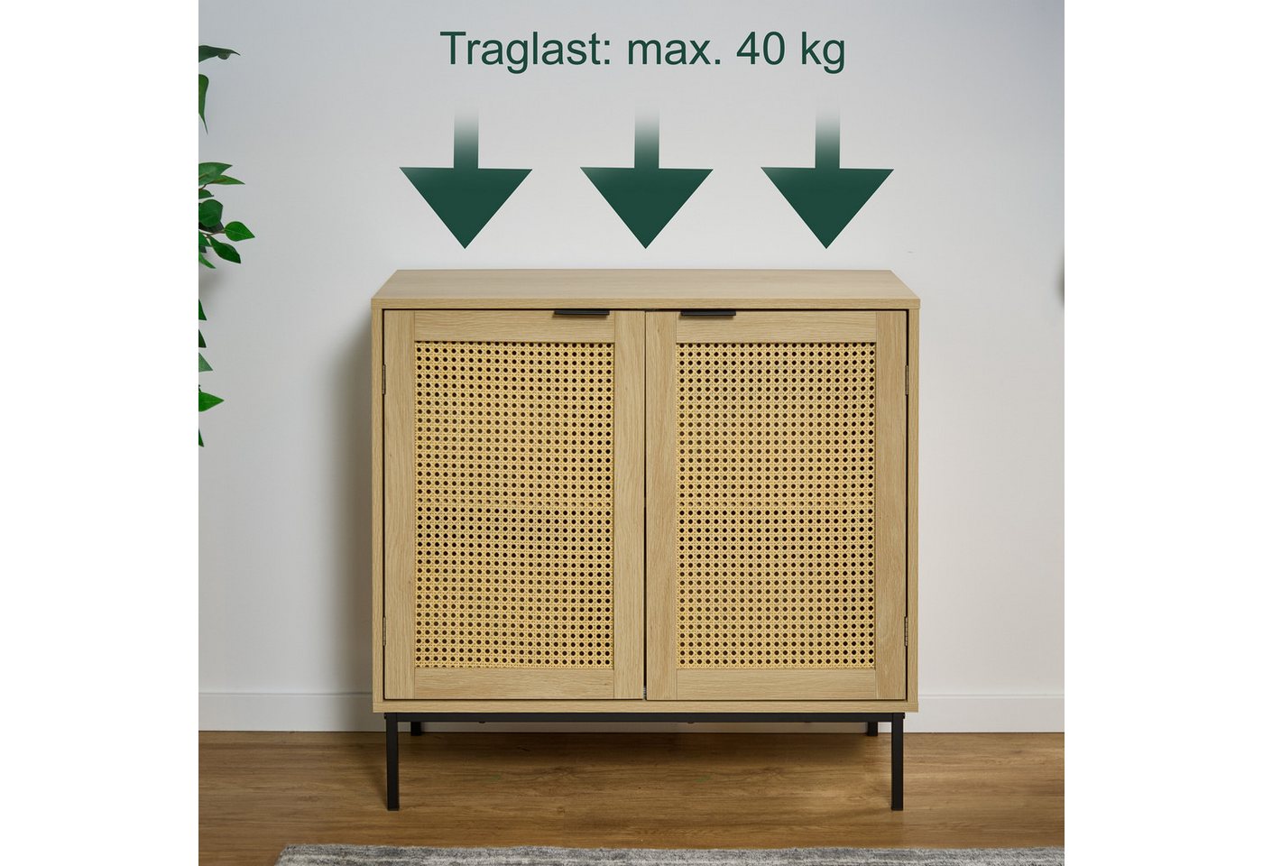 relaxdays Sideboard mit 2 Rattan-Türen (1 St) – Bild 5 von 5