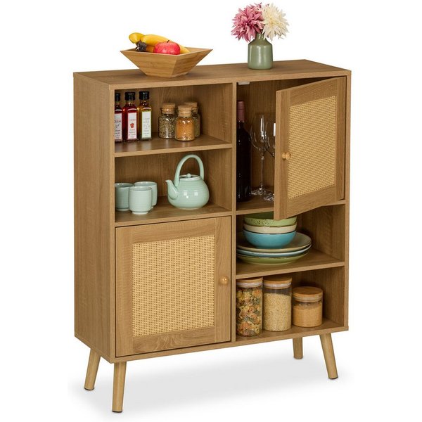 relaxdays Sideboard mit 2 Rattan-Türen (1 St)