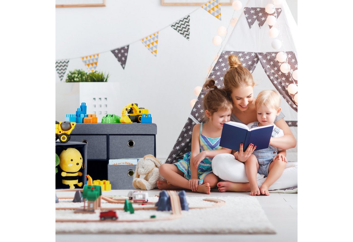 relaxdays Sitzbank Graue Sitzbank mit 4 Schubfächern (1-St) – Bild 5 von 5