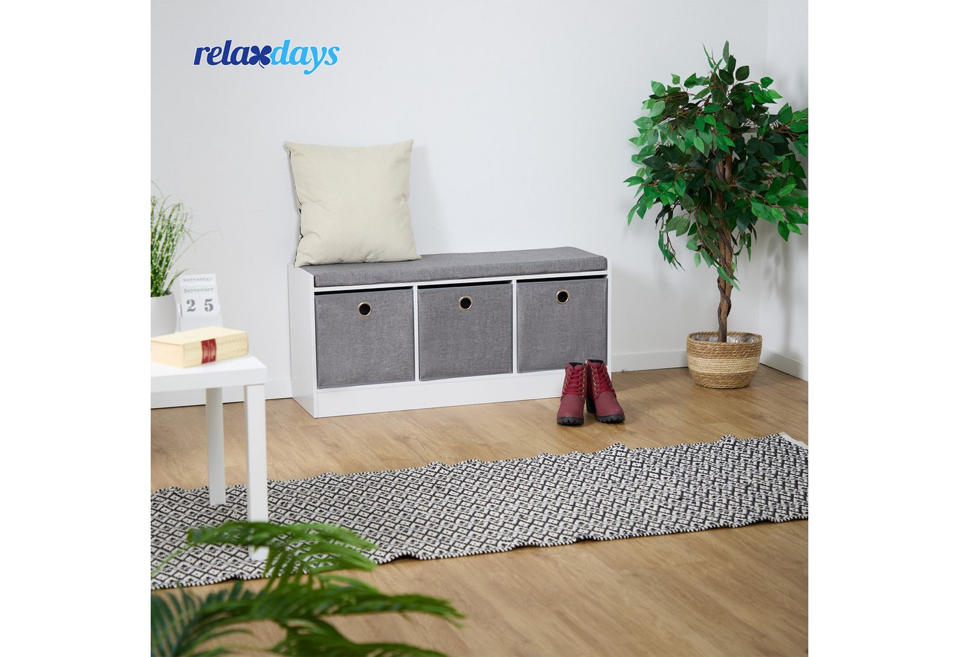 relaxdays Sitzbank mit Polster und 3 Fächern (1-St) – Bild 2 von 5