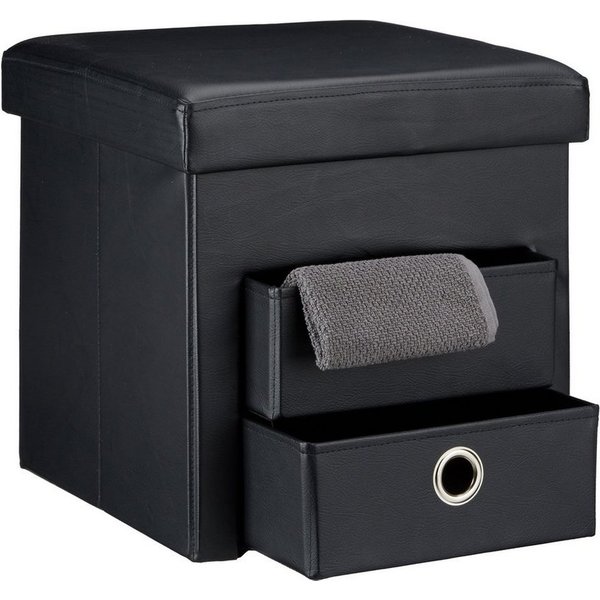 relaxdays Sitzhocker aus Kunstleder mit 2 Fächern (1 St), schwarz