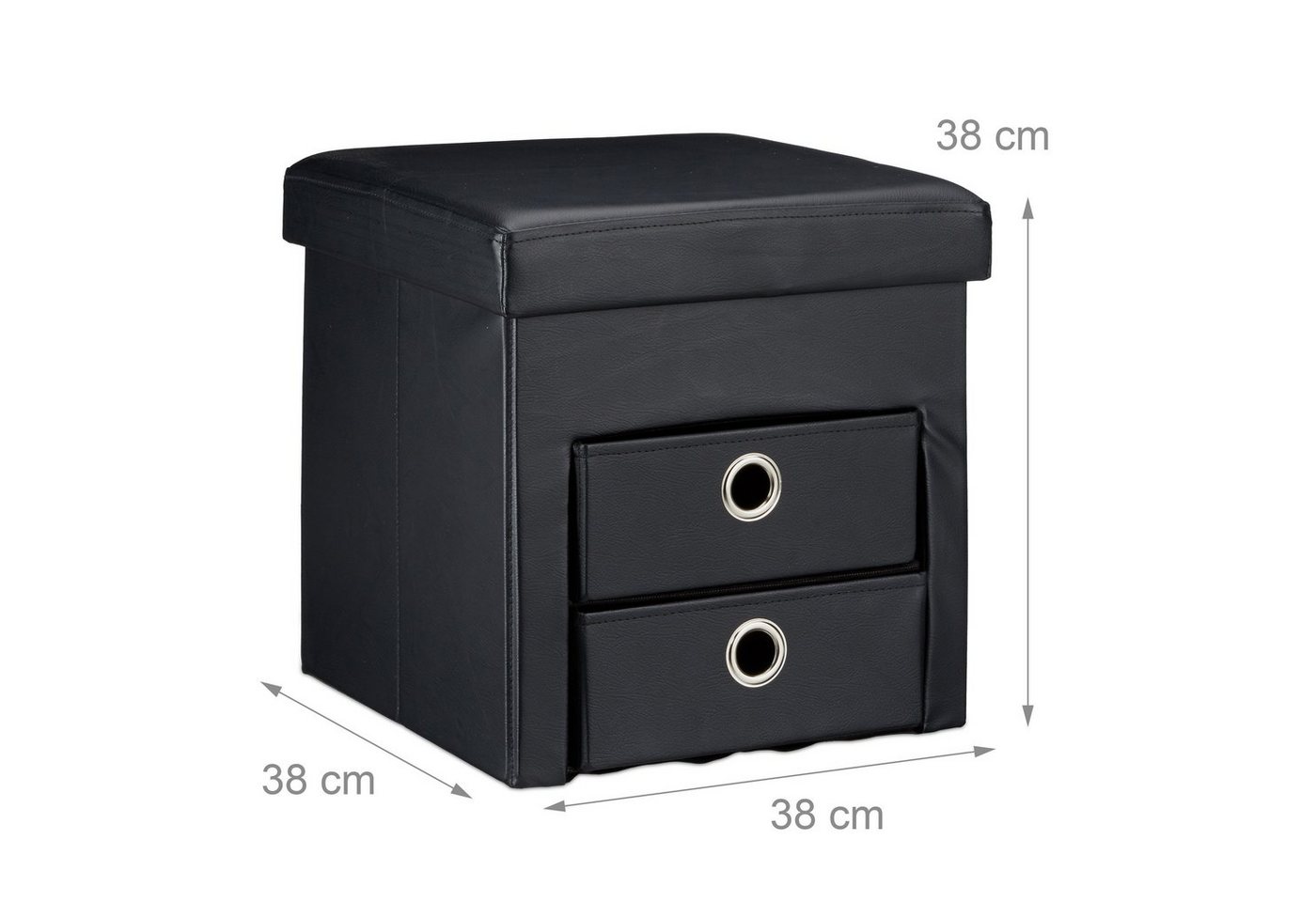 relaxdays Sitzhocker aus Kunstleder mit 2 Fächern (1 St), schwarz – Bild 4 von 5