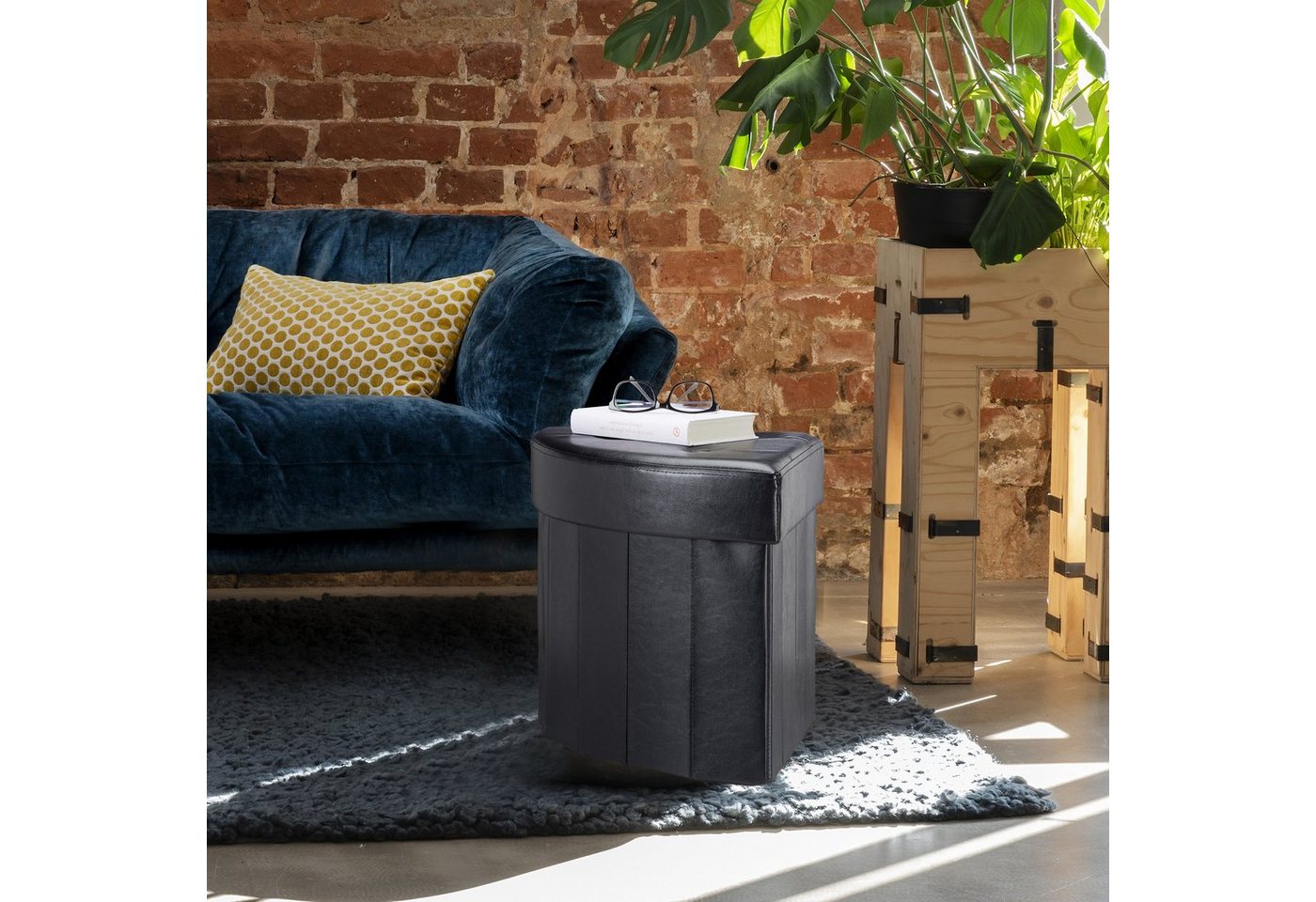 relaxdays Sitzhocker Eckiger Hocker mit Stauraum (1 St), schwarz – Bild 2 von 5