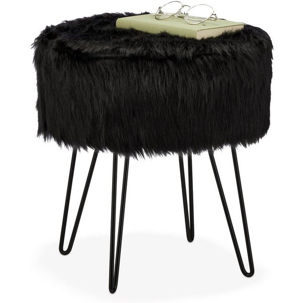 relaxdays Sitzhocker Fellhocker schwarz (1 St)