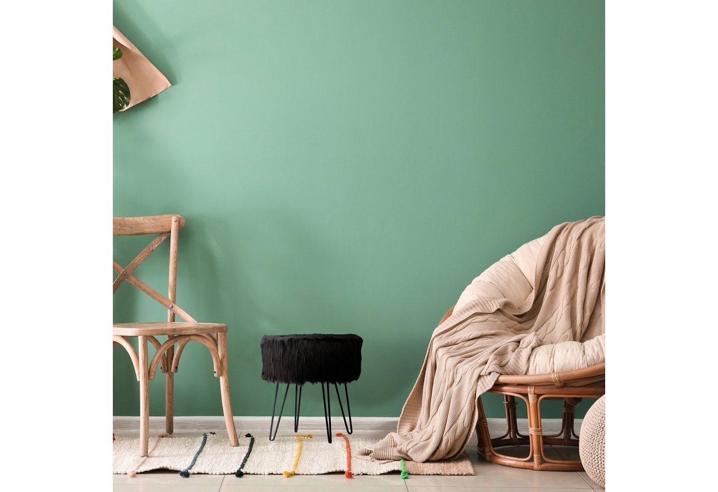 relaxdays Sitzhocker Fellhocker schwarz (1 St) – Bild 2 von 5