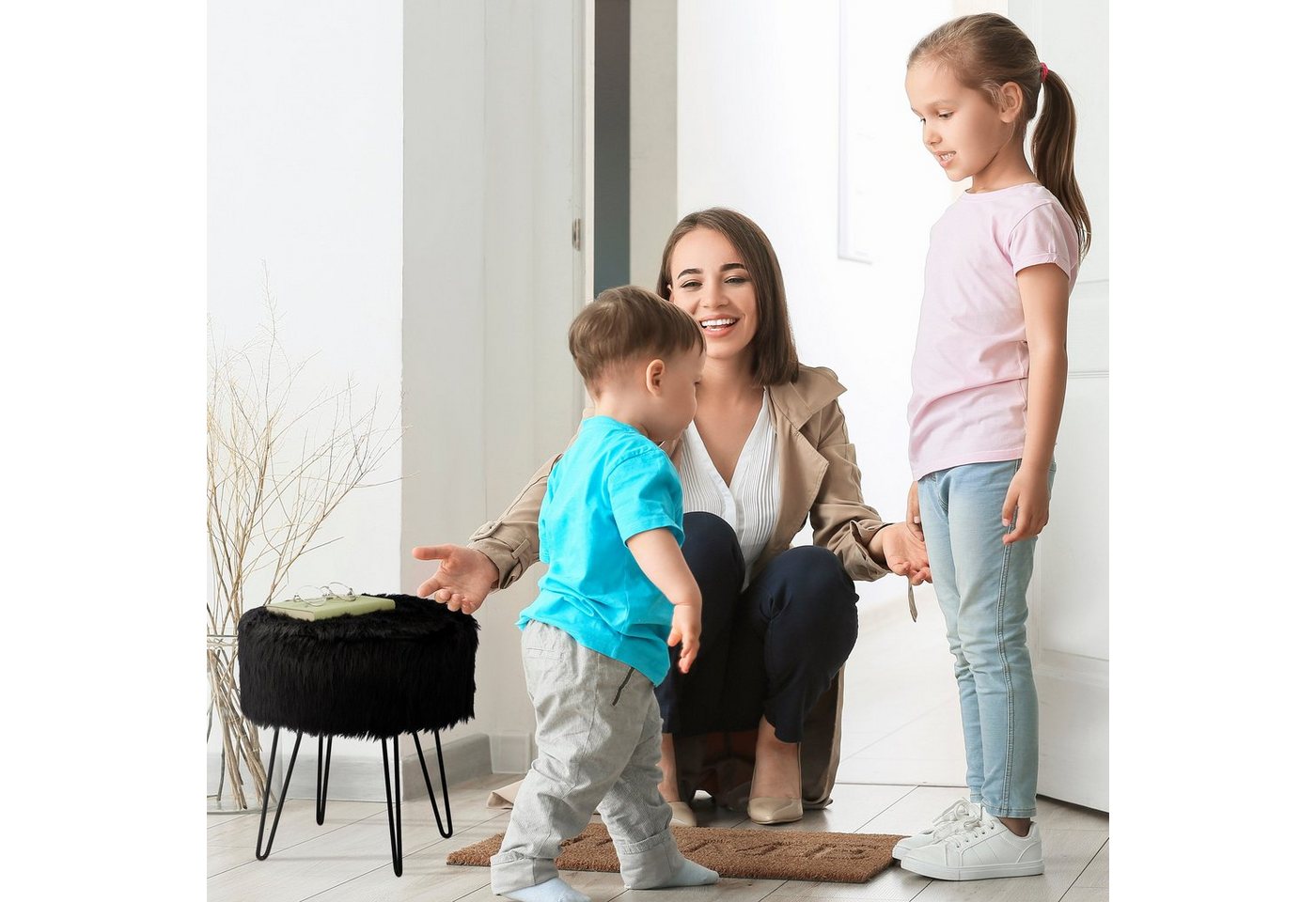 relaxdays Sitzhocker Fellhocker schwarz (1 St) – Bild 3 von 5