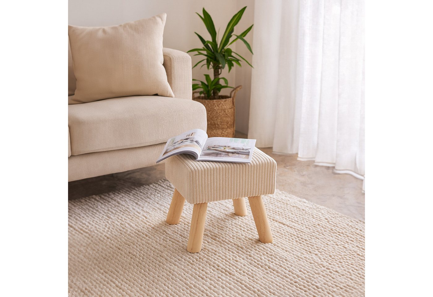 relaxdays Sitzhocker Hocker Cord (1 St), Beige – Bild 2 von 5