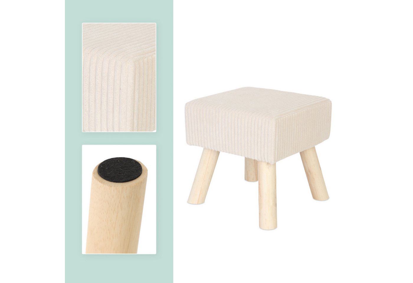 relaxdays Sitzhocker Hocker Cord (1 St), Beige – Bild 5 von 5
