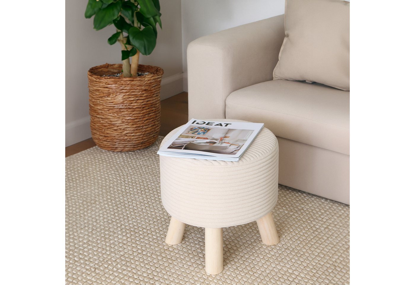 relaxdays Sitzhocker Hocker Cord (1 St), Beige – Bild 2 von 5