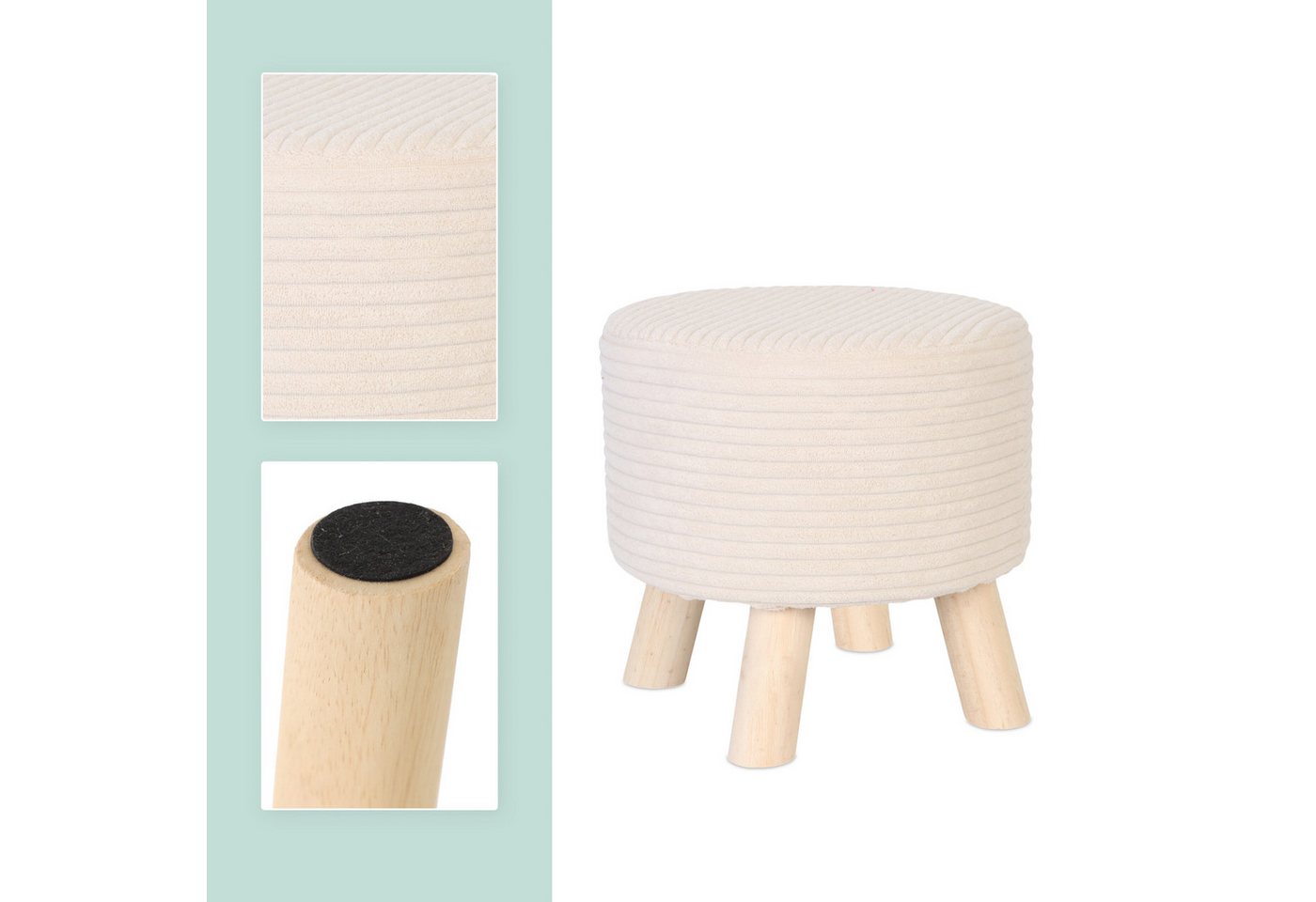 relaxdays Sitzhocker Hocker Cord (1 St), Beige – Bild 5 von 5