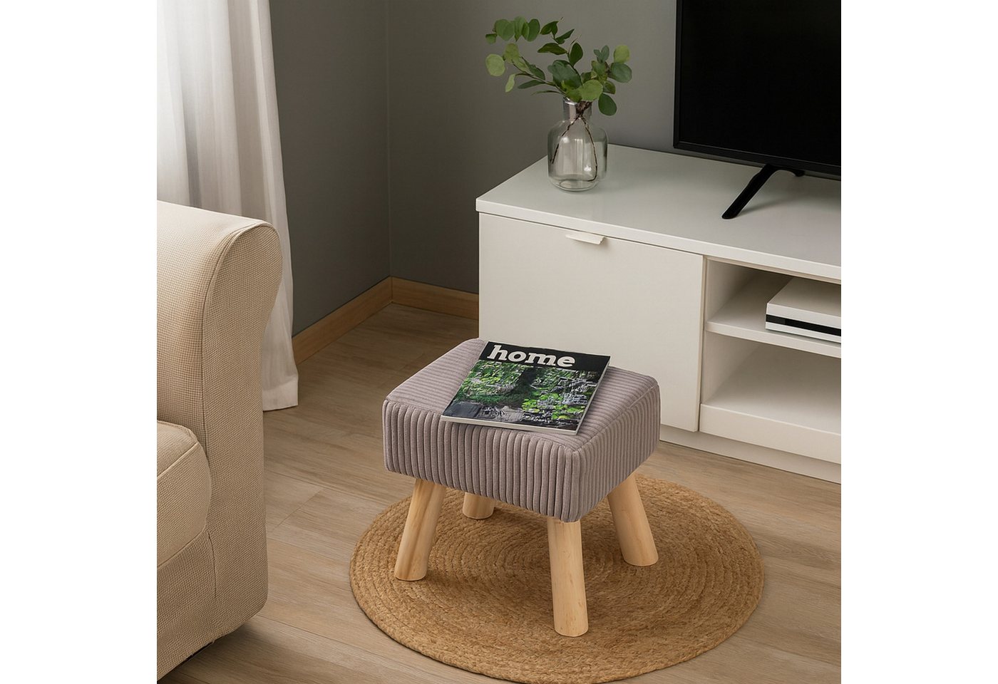 relaxdays Sitzhocker Hocker Cord (1 St), Hellgrau – Bild 2 von 5