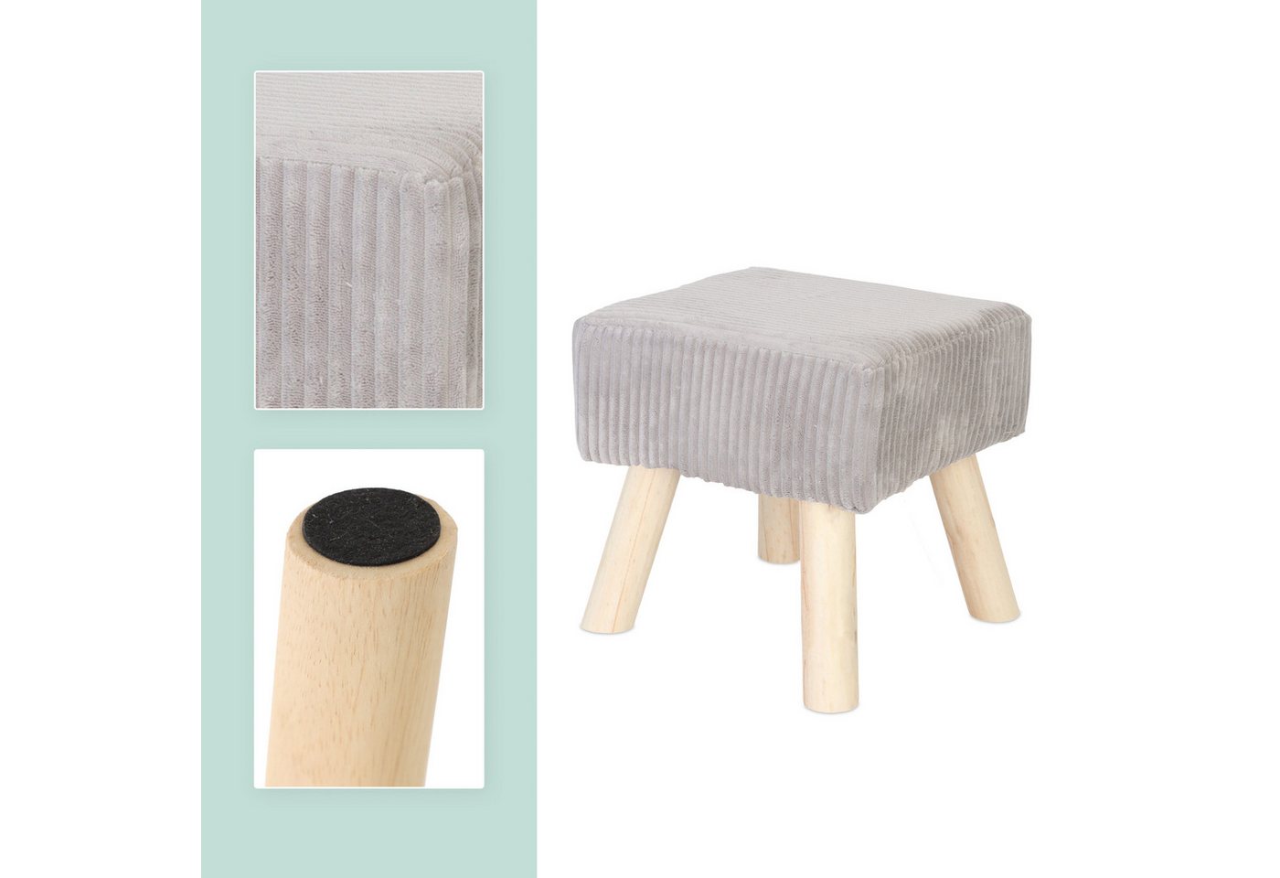 relaxdays Sitzhocker Hocker Cord (1 St), Hellgrau – Bild 5 von 5