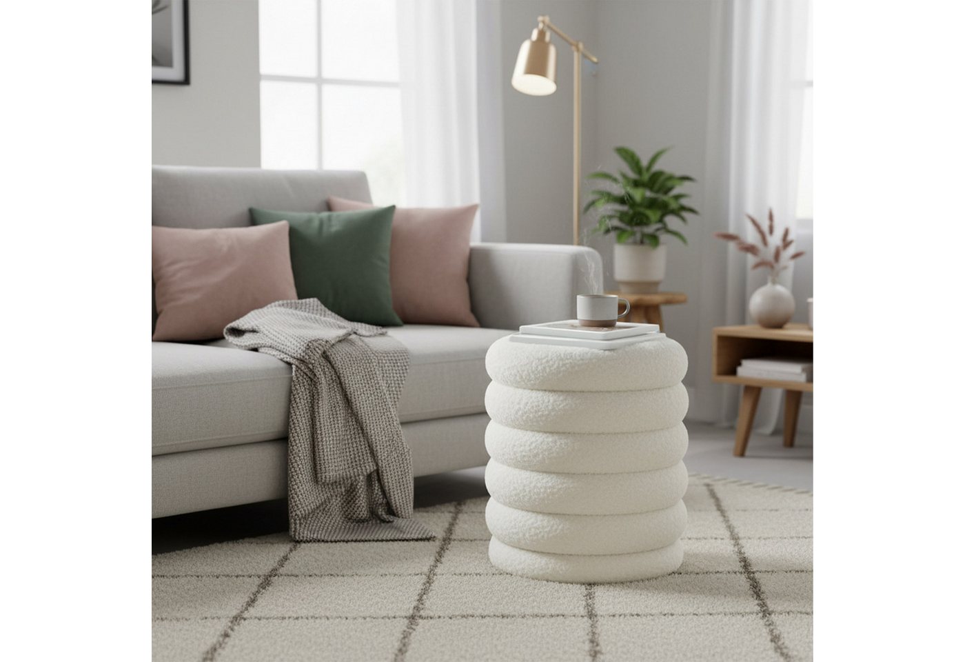 relaxdays Sitzhocker Hocker mit Stauraum Teddystoff (1 St), weiß, M – Bild 2 von 5