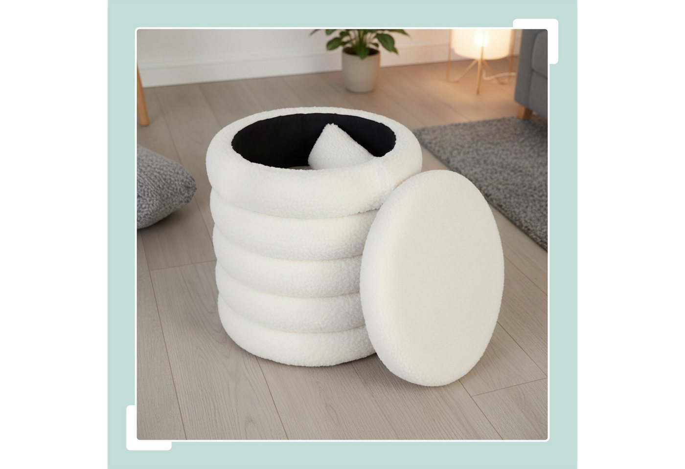 relaxdays Sitzhocker Hocker mit Stauraum Teddystoff (1 St), weiß, M – Bild 5 von 5
