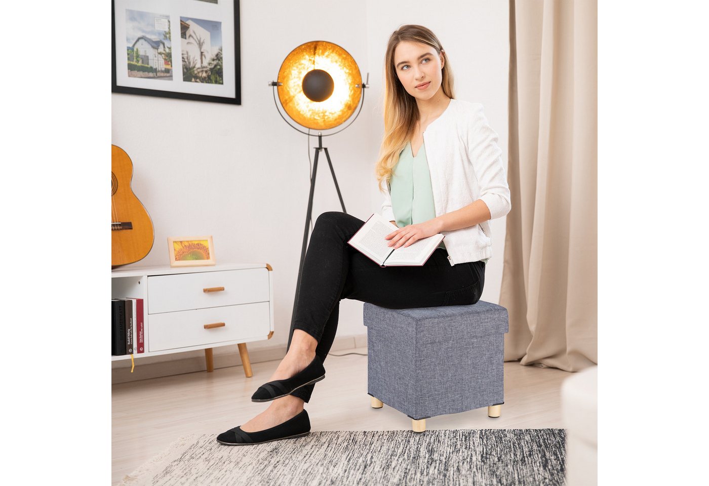 relaxdays Sitzhocker mit Stauraum (1 St), Dunkelgrau – Bild 2 von 5