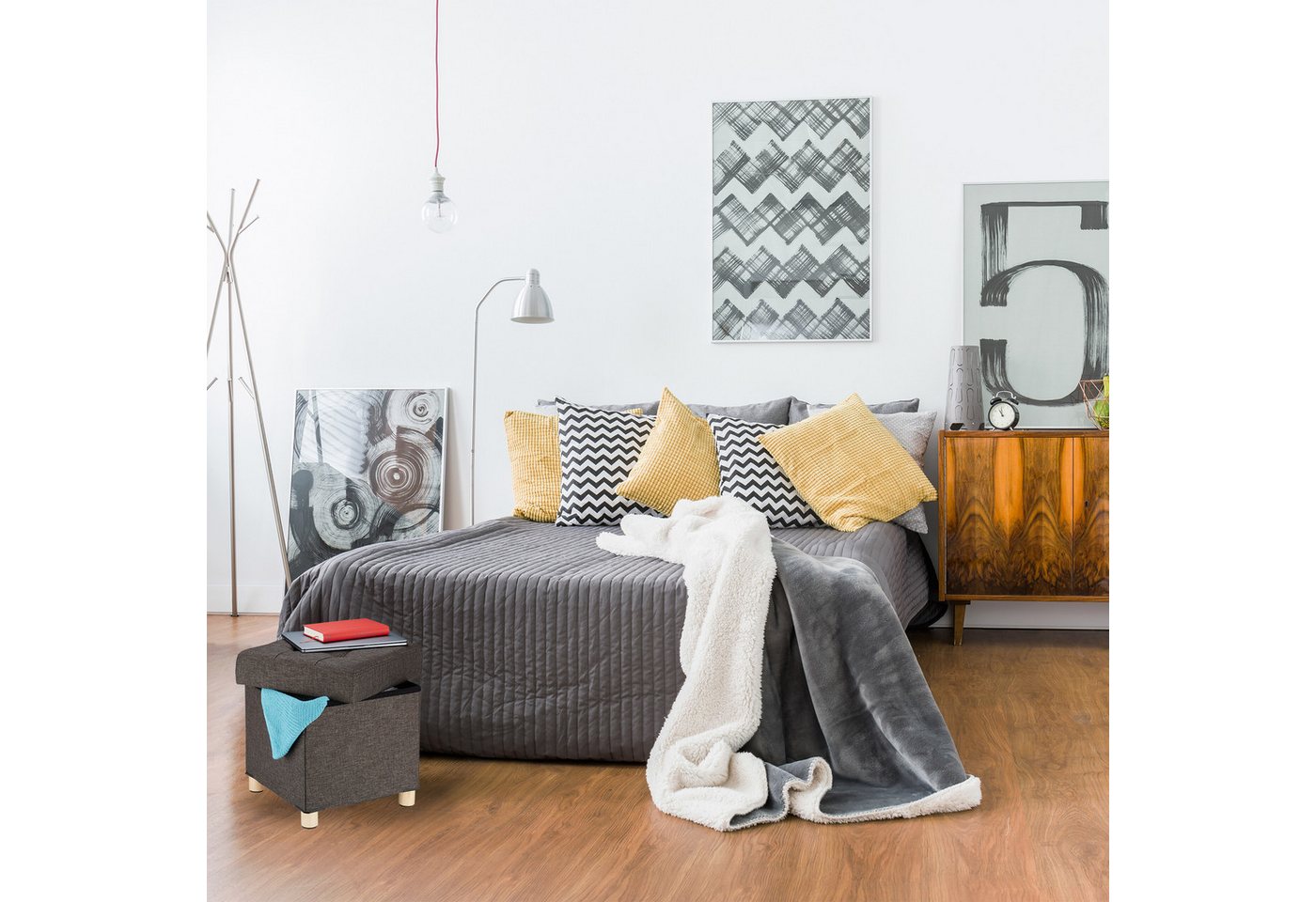 relaxdays Sitzhocker mit Stauraum (1 St), Dunkelgrau – Bild 3 von 5