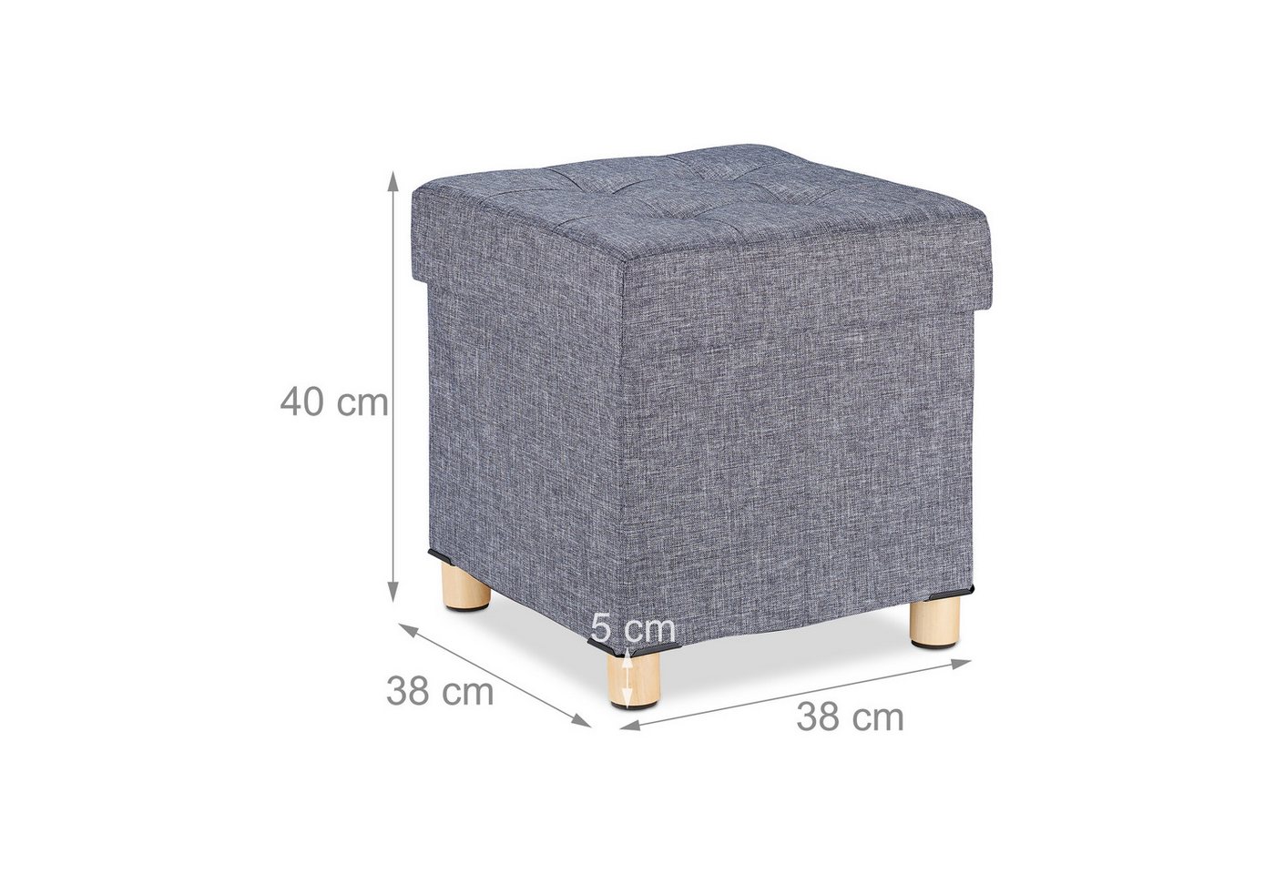 relaxdays Sitzhocker mit Stauraum (1 St), Dunkelgrau – Bild 4 von 5
