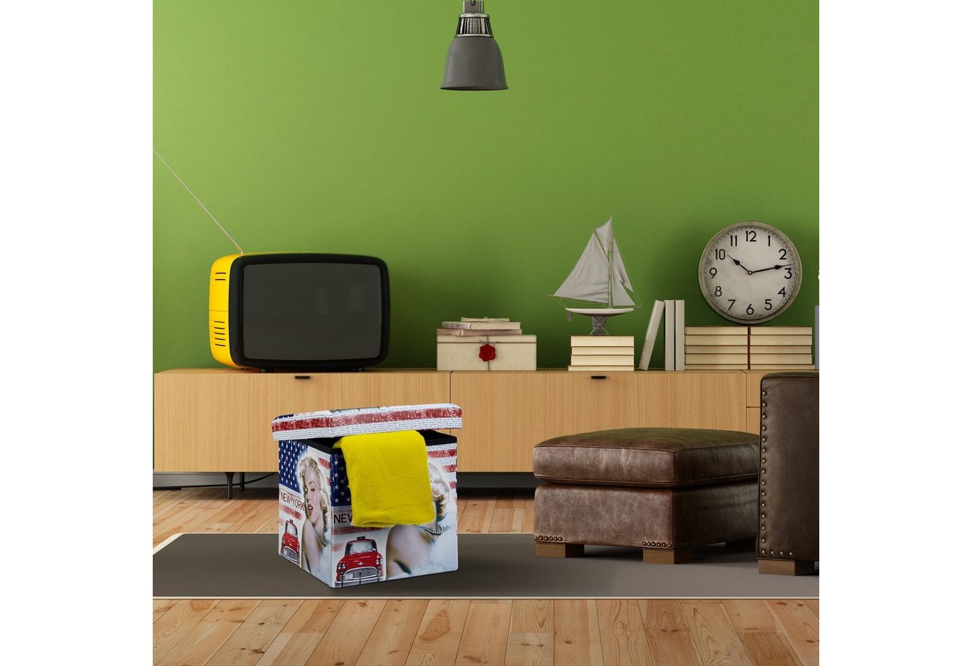 relaxdays Sitzhocker mit Stauraum Trendmotiv (1 St), New York - Merilyn – Bild 2 von 5