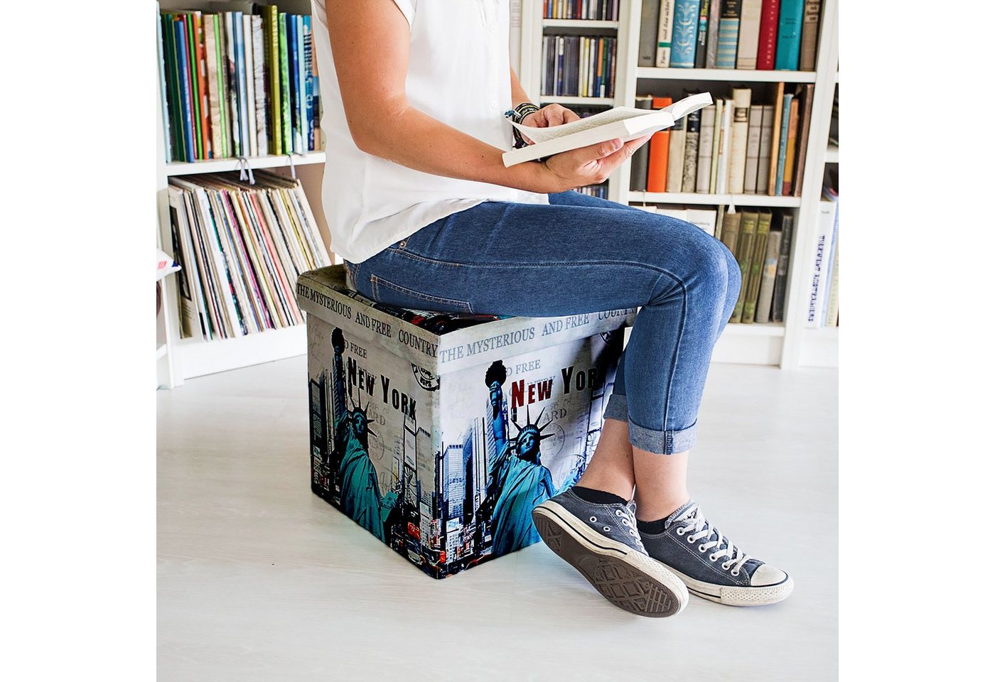 relaxdays Sitzhocker mit Stauraum Trendmotiv (3 St), New York – Bild 2 von 5