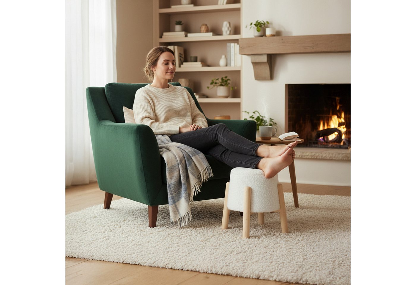 relaxdays Sitzhocker mit Teddyfell (1 St) – Bild 2 von 5