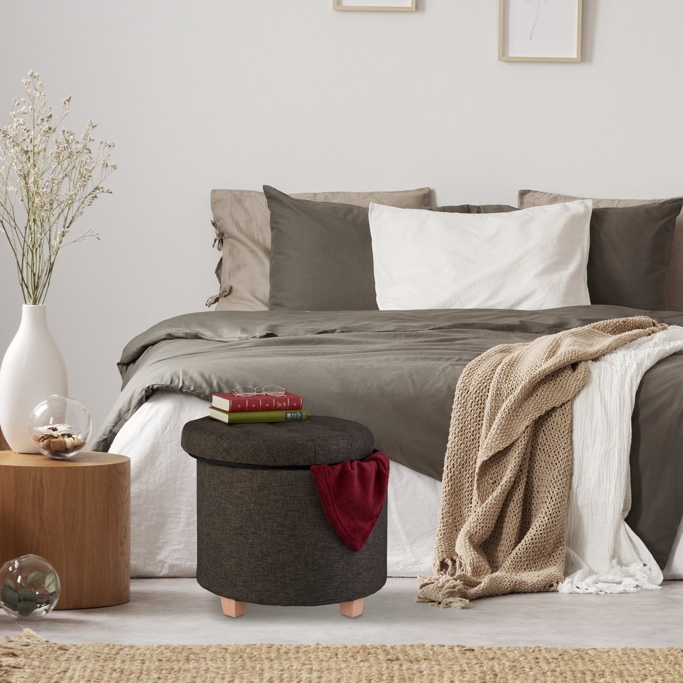 relaxdays Sitzhocker Runder Sitzhocker mit Stauraum (5 St), Dunkelgrau – Bild 5 von 5