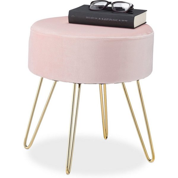 relaxdays Sitzhocker Samthocker mit Metallbeinen rosa (1 St)