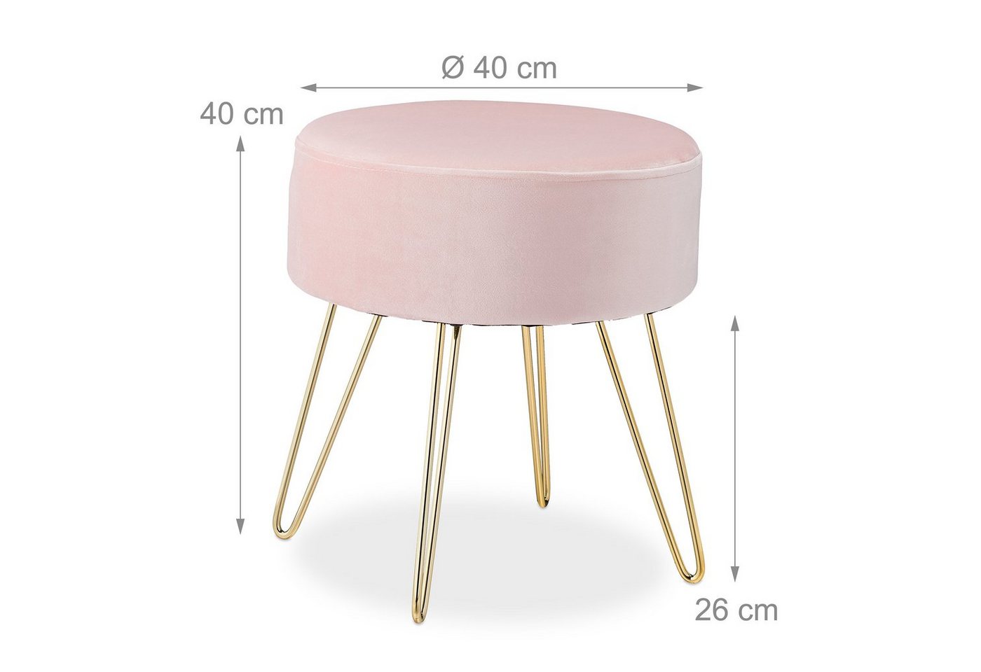 relaxdays Sitzhocker Samthocker mit Metallbeinen rosa (1 St) – Bild 4 von 5