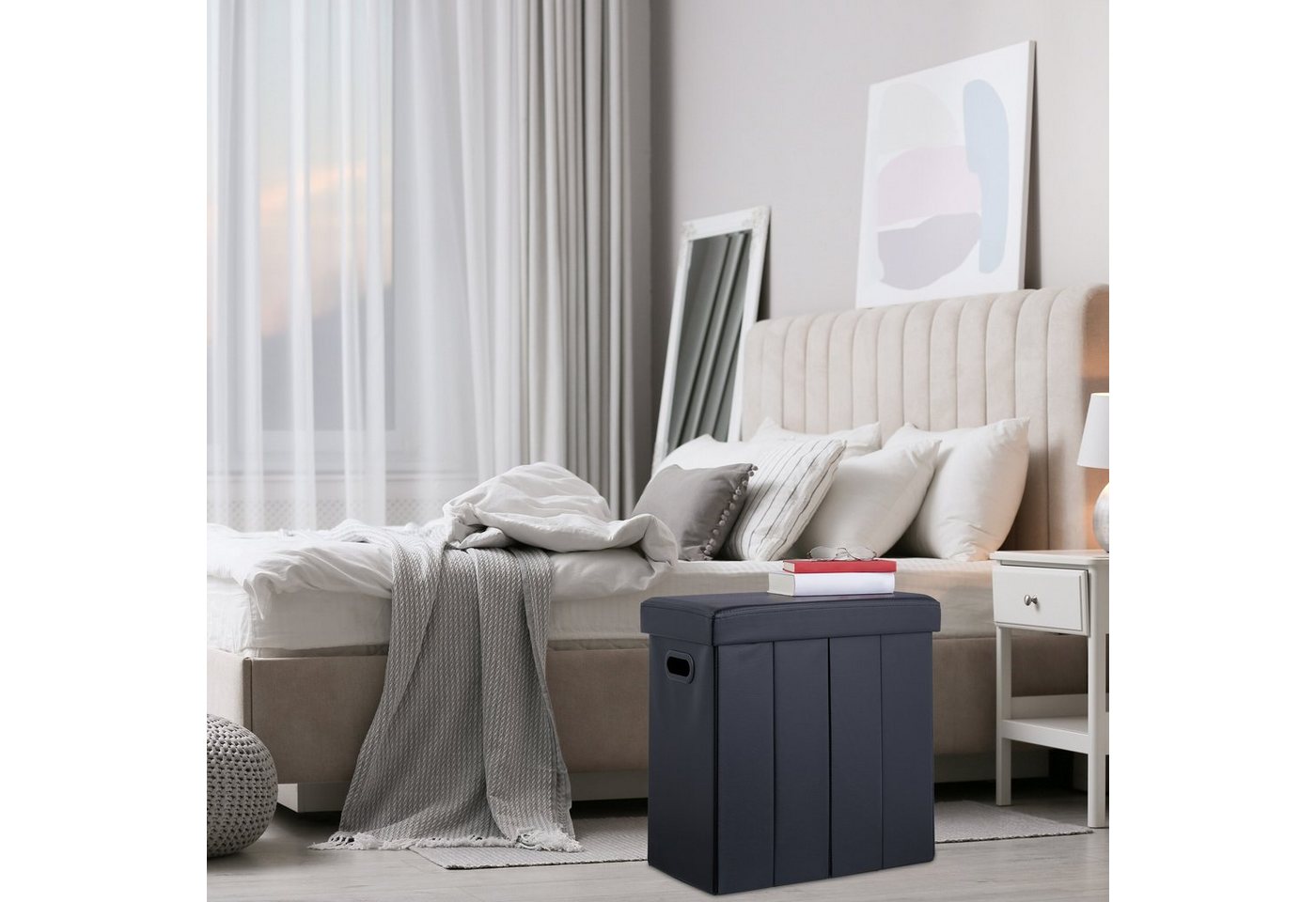 relaxdays Sitzhocker Schwarzer Sitzhocker Kunstleder (1 St) – Bild 5 von 5