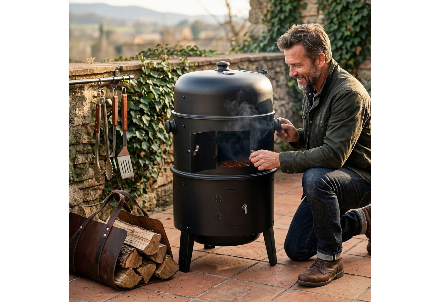 relaxdays Smoker mit Deckel & Thermometer – Bild 3 von 5