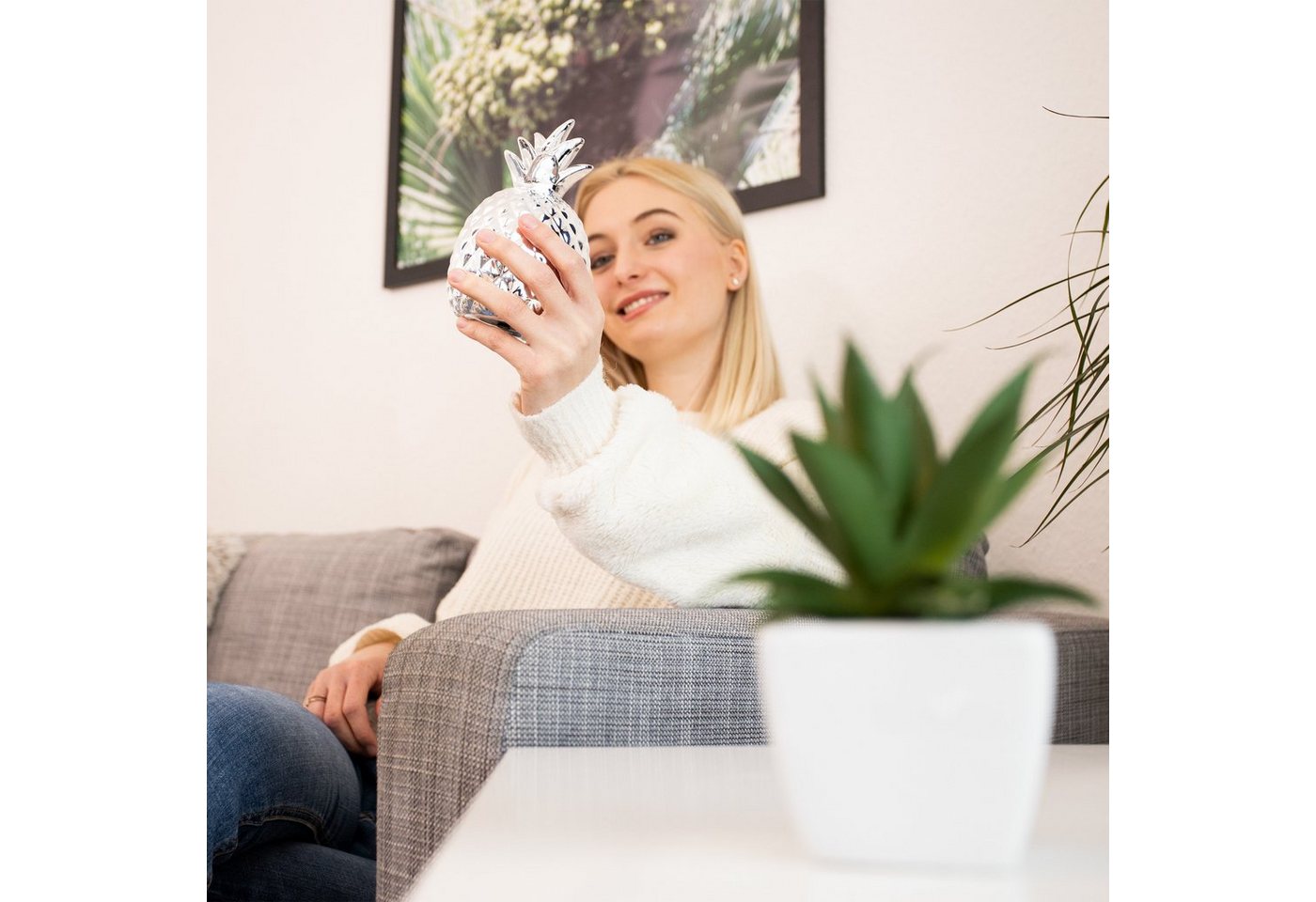 relaxdays Spardose Ananas in Silber, (3-tlg) – Bild 5 von 5