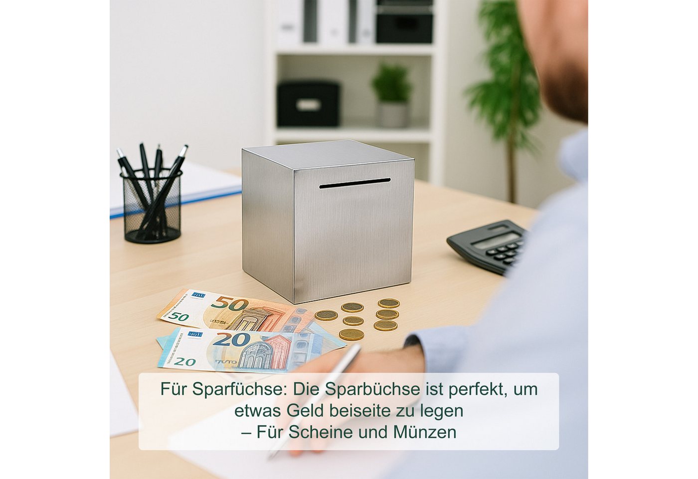 relaxdays Spardose nicht zum Öffnen, (1-tlg), silber – Bild 2 von 5