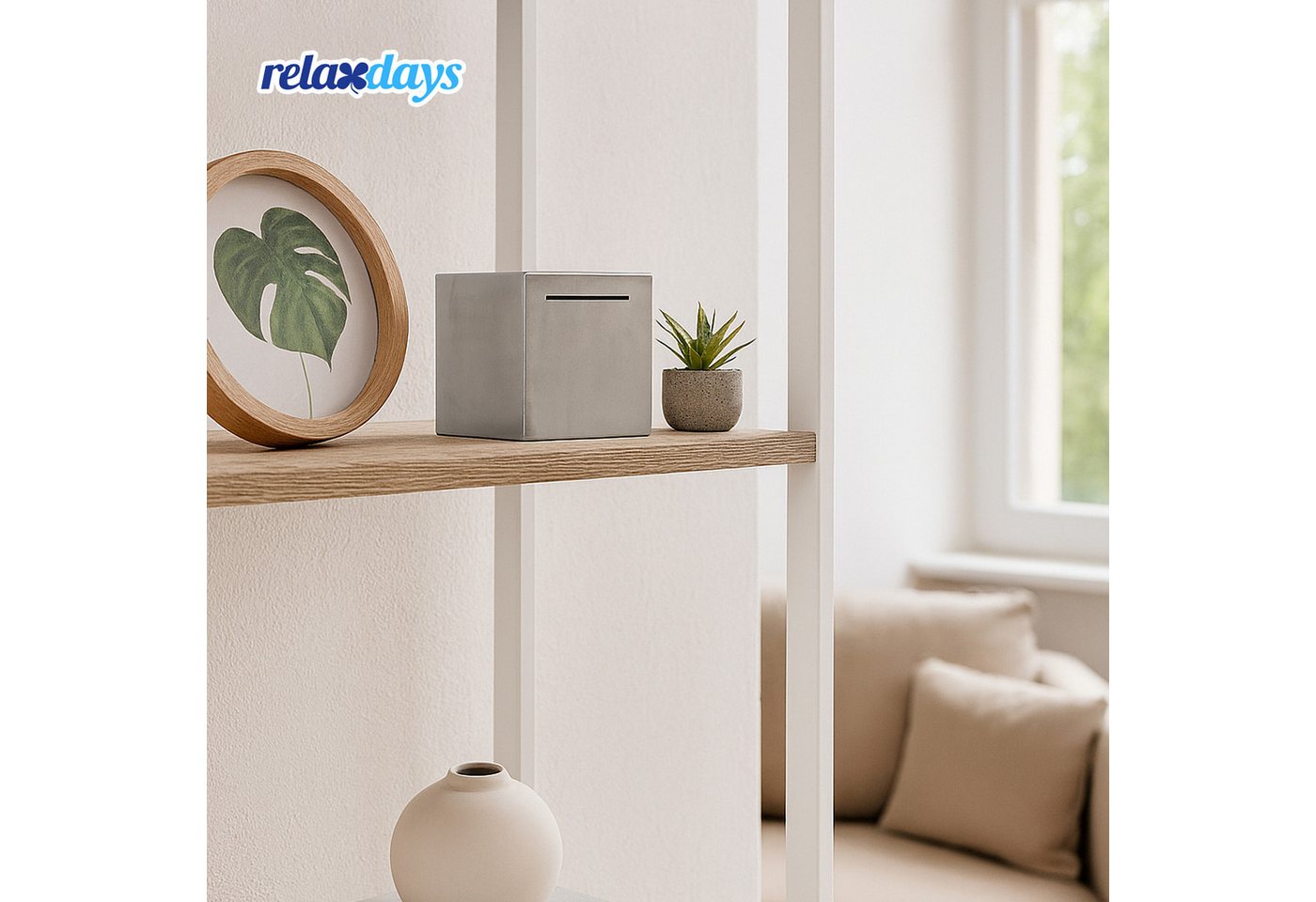 relaxdays Spardose nicht zum Öffnen, (1-tlg), silber – Bild 3 von 5